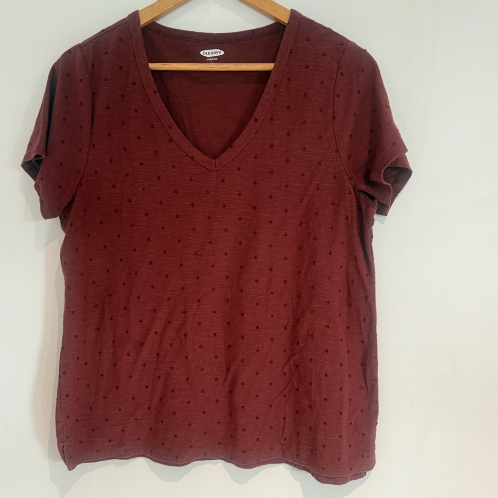 Old Navy Women Brown V Neck Short Sleeve Pullover T Shirt Size L